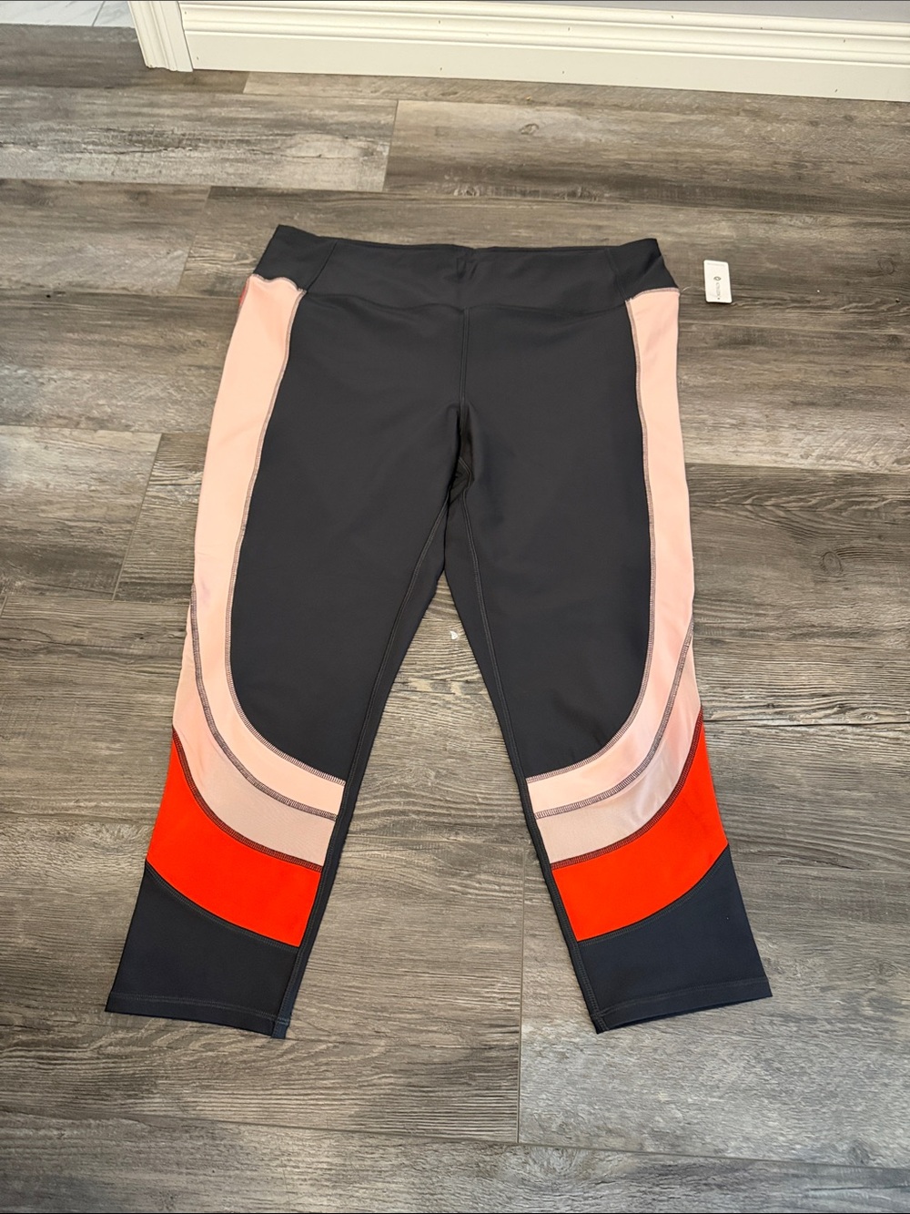Active Zone Performance Capri Leggings in Black with Pink and Red Panels